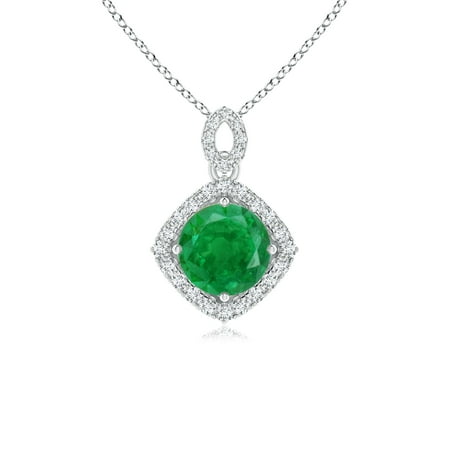 14k Emerald Aa Diamond Pendant Mother's Day Jewelry - Vintage Inspired Round Emerald Pendant with Diamond Halo in 14K White & Rose Gold (6mm Emerald) - SP1593ED-WRG-AA-6 ()