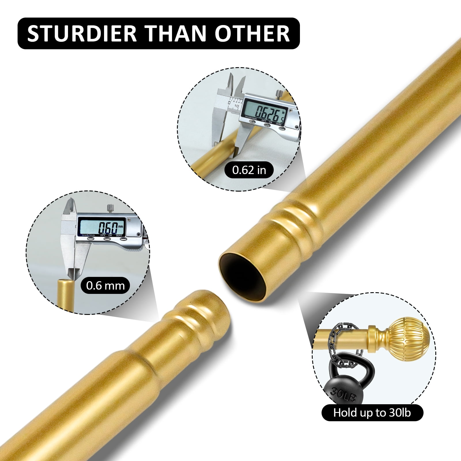 Urbanest 5/8" Single Telescoping Curtain Rod with Volle Finials, Gold, 28"-120"
