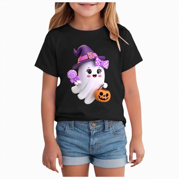 CAUYDY Toddler Halloween Shirt Kid Girls Boys Graphic Tshirts Kids Fall Spooky Season Short Sleeve Tee Tops,9-10 Y