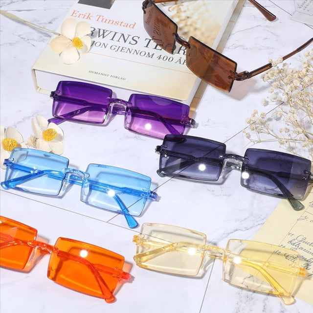 Fashion Retro Rimless Rectangular Sunglasses Candy Color Sunglasses Rectangle Shade Gradient Rimless Women Summer Sun Glasses Other China