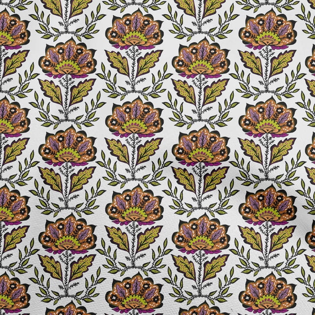 oneOone Rayon Orange Fabric Leaves & Clover Sewing Craft Projects Fabric Prints By Yard 56 Inch Wide-8M