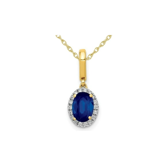 1.00 Carat (Ctw) Natural Blue Sapphire Pendant Necklace with Diamonds in 14K Yellow Gold for Women