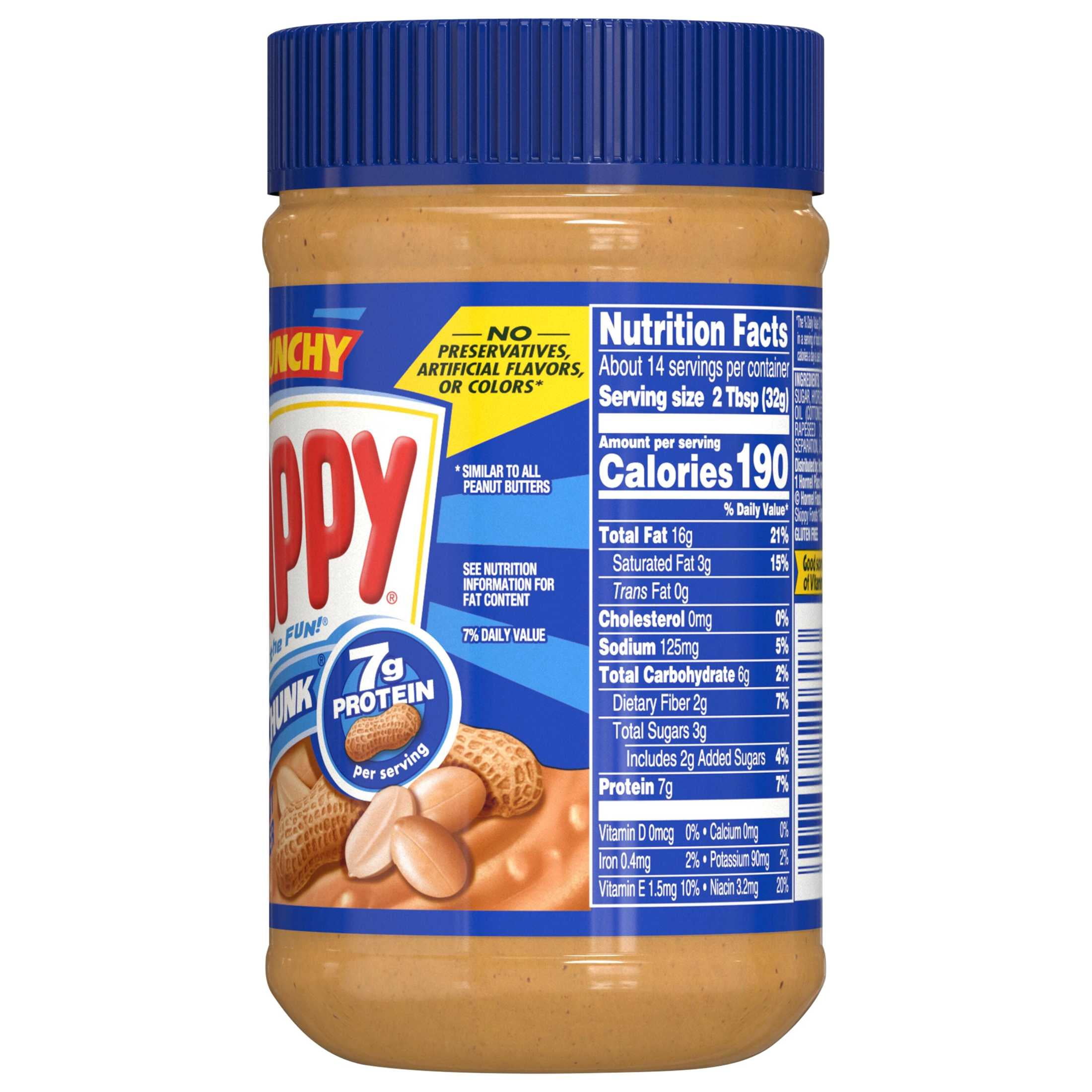 (4 pack) SKIPPY SUPER CHUNK Peanut Butter, 7 g Protein Per Serving, Shelf-Stable, 16.3 oz Plastic Jar