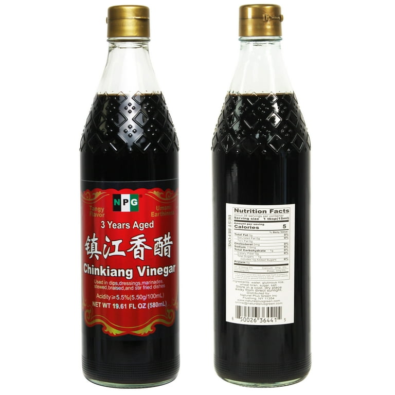 NPG Black Rice Vinegar 19.61 Fl Oz 580ml 3 Years Aged Chinese Black Vinegar for Dumplings Salad Sushi