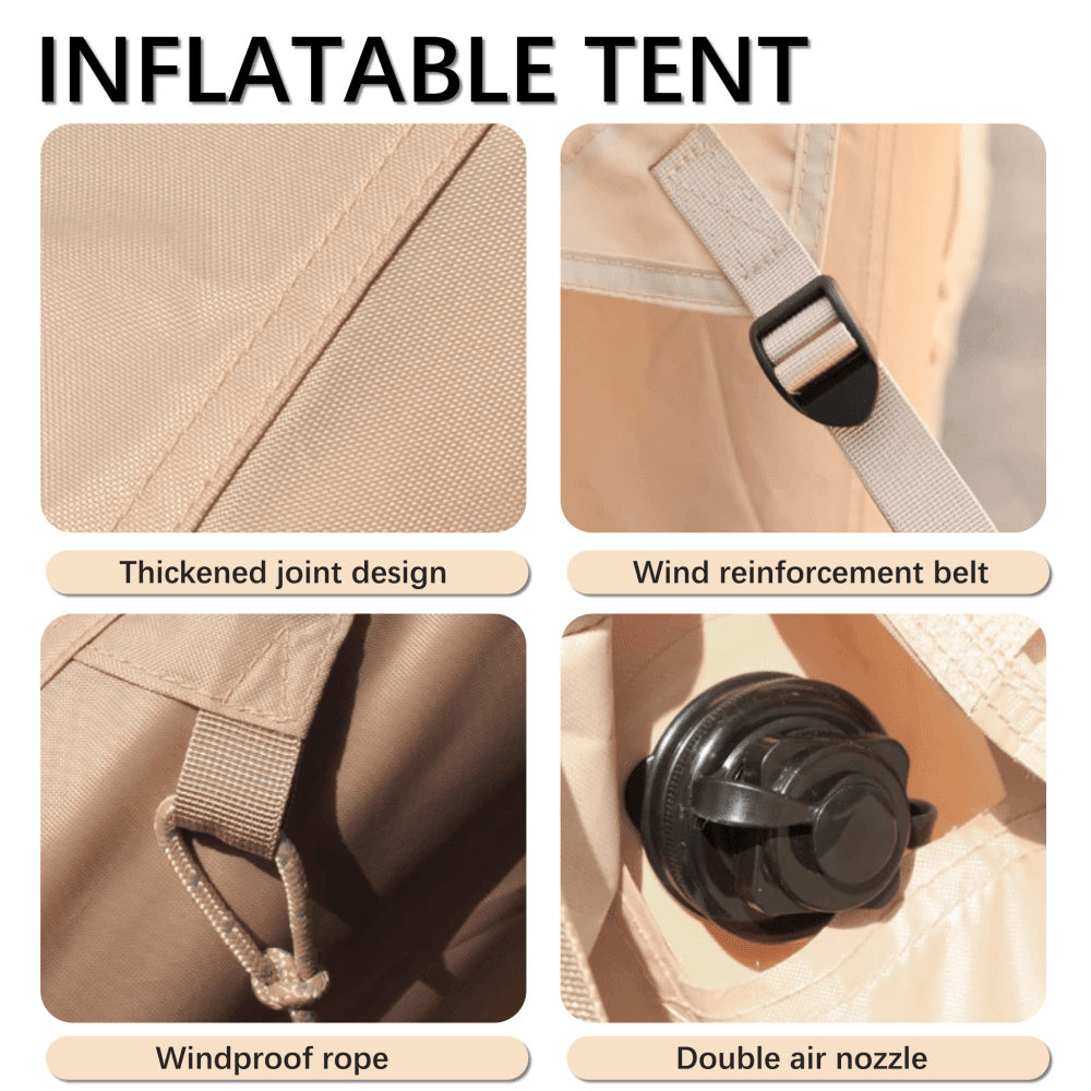 Tcbosik 4-6 Person Inflatable Camping Tent with Pump, Waterproof Glamping Tent with 12 Mesh Windows, 4 Season Easy Setup Blow Up Tent for Beach, Picnic, BBQ, Khaki