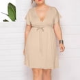 thumbnail image 4 of Vestido de Verano de Manga Corta para Mujeres de Verano Sexy de Tamaño Grande Vestido de Cuello en V de Color Sólido, Poliéster, 4 of 8