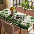 thumbnail image 3 of Happy St. Patrick's Table Cloths for 4 Foot Rectangle Tables, Legs Coin Green Shamrock Leaf Vintage Patio Waterproof Elastic Fitted Tablecloths, Washable Rectangular Table Cover for Camping, 3 of 8