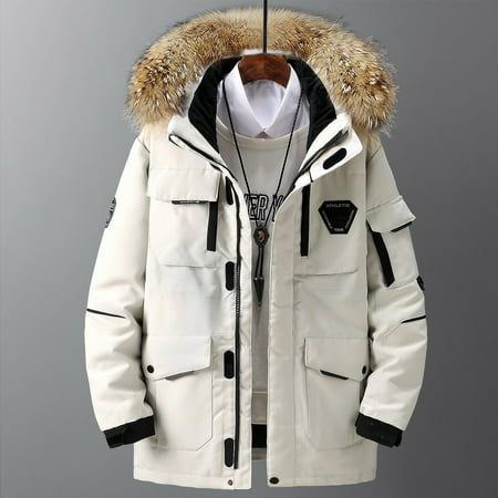 Thicken Men's Down Jacket With Big Real Fur Collar Warm Parka -30 ...