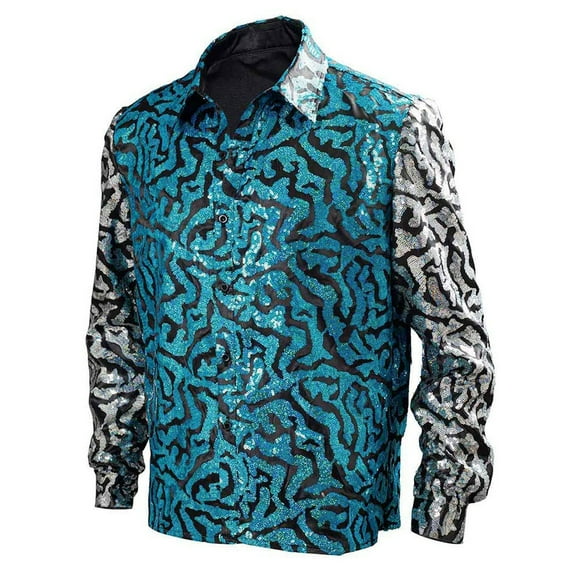 Usa Mens Shirt Mens Leopard Print Shirt Blouse Tops Button Shirt Sequin Cosplay Costume Blue