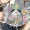 thumbnail image 2 of Easter Bunny Round Tablecloth, Fitted Table Cover with Elastic for 55"-60" Round Tables, Cute Rabbit Eggs Flowers Colorful Wood Plank Table Cloth Outdoor Indoor Dinning Party Waterproof Tablecloths, 2 of 7
