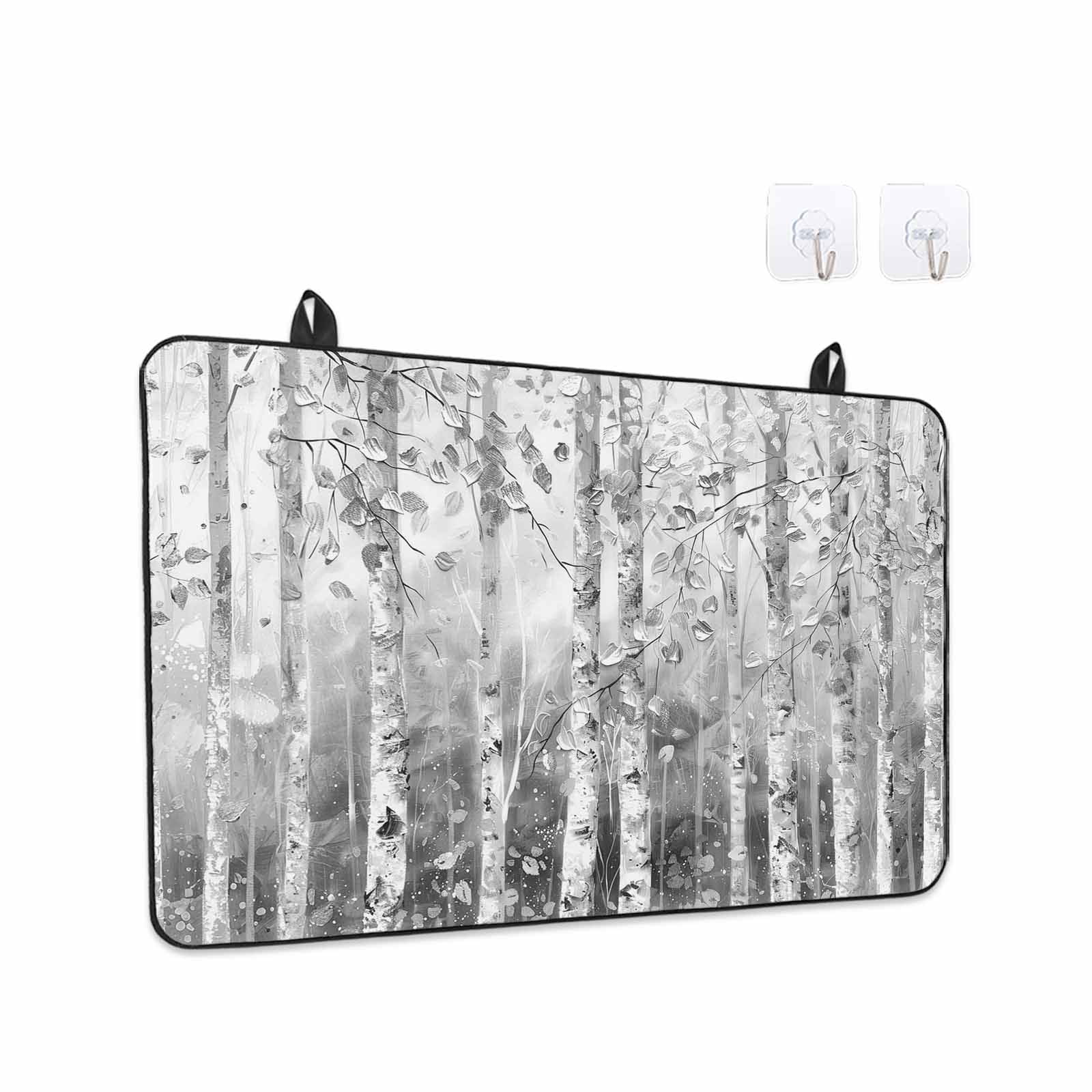Grey Forest Stove Top Cover for Electric Stove, Heat-proof & Non Slip Glass Top Stove Cover Protector, Modern Oil Painting Art Kitchen Flat Cooktop Rubber Mat 31x24 Inches