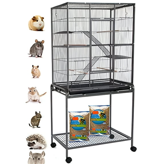 54" LARGE Wrought Iron 3-Levels Ferret Chinchilla Sugar Glider Rats Mice Rabbit Squirrel Hamster Mouse Cage with Removable Stand