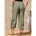 thumbnail image 3 of DARING DIVA Women's Lantern Cropped Wide Leg Pants Small Army Green, 3 of 6
