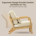thumbnail image 4 of Mid-Century Modern Accent Chair, Aiho Solid Wood Arm Chair with Wood Frame and Pillow, Fabric Upholstered Armchair Comfort Reading Chair Lounge Chair for Living Room Bedroom Guest Room - Beige, 4 of 10