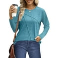 thumbnail image 3 of UVN Blouses for Women Pleated Long Sleeve Shirts Casual Crew Neck Tunic Tops, 3 of 9