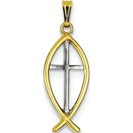 Ichthus Jewelry Leslies Fine Jewelry Designer 925 Sterling Silver Rhodium-plated & Vermeil Ichthus Fish (10x24mm) Pendant Gift Box Included ()