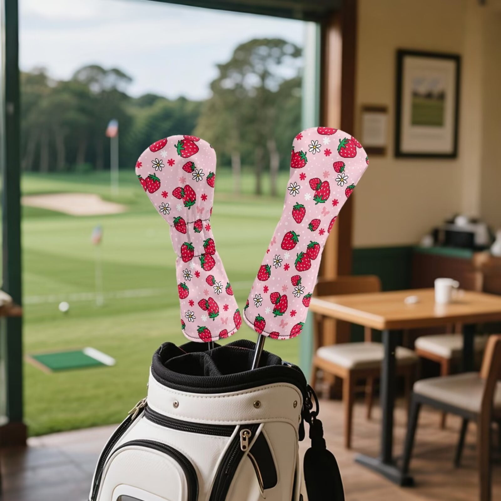 Uorisanigo Golf Club Head Covers with Double Elastic Band for Most Brand, Strawberry Print Driver Cover Fariway Wood Headcover Hybrid Head Covers Blade Putter Cover Mallet Putter Haedcovers