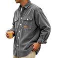 thumbnail image 5 of Men Corduroy Shacket Sevevn Long Sleeve Lapel Collar Button Front Jacket With Dual Chest Pockets For Daily Casual Wear Weekend Outings And Everyday Street Occasions, 5 of 8