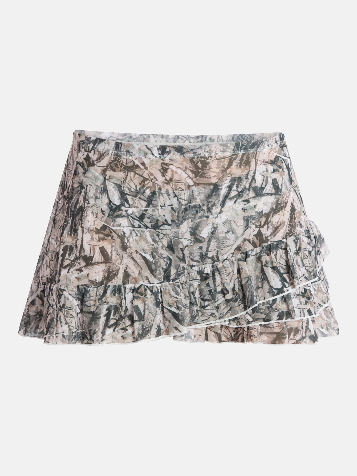 No Boundaries Camo Ruffle Layered Skirt Swim Coverup, Women's XXS-XXL