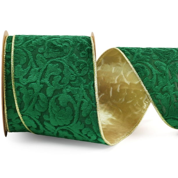Cinta de terciopelo verde de 10 cm con estampado navideño, 10 m