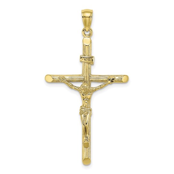 Auriga Fine Jewelry 10K Yellow Gold Textured Crucifix Cross Charm Pendant for Women (L-46mm)