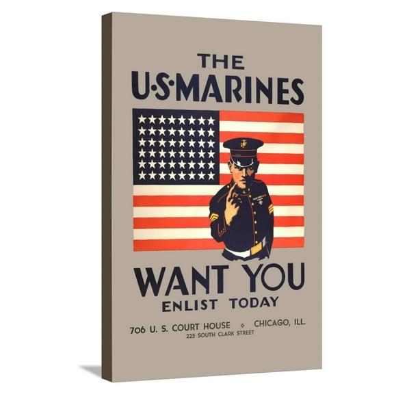 Art.com The U.S. Marines Want You Stretched Canvas Print Wall Art, 16" x 24"