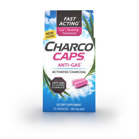CharcoCaps Activated Charcoal Detox & Digestive Relief Anti Gas, 75 Count