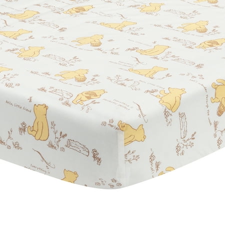 Lambs & Ivy Disney Baby Storytime Pooh 100% Cotton Fitted Crib Sheet - White