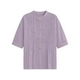 thumbnail image 5 of Ohufall Short Sleeve Shirts for Women Trendy Crew Neck Cotton Linen Tops Casual Pleated Front Button Down Shirts, 5 of 6