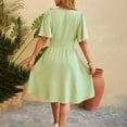 thumbnail image 4 of Aobny Wrap Women Dresses Green Tummy Control A-Line Mini Short Sleeve V-Neck Dresses Summer, 4 of 5