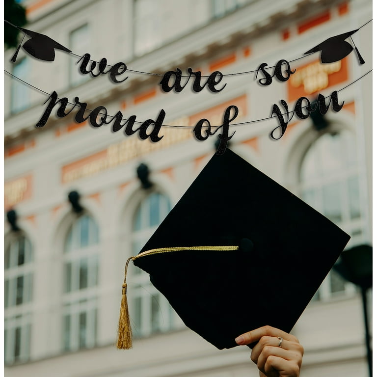 Glitter CONGRATS GRAD Banner - Class Of 2024 Graduation Decor, No DIY Required, Pre-Strung Party Garland For Wall & Table