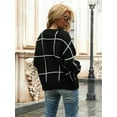 thumbnail image 2 of Women's Long Sleeve Casual Loose Tops Grid Pattern Knitted Pullover Sweater, Black, X-Large, 2 of 7