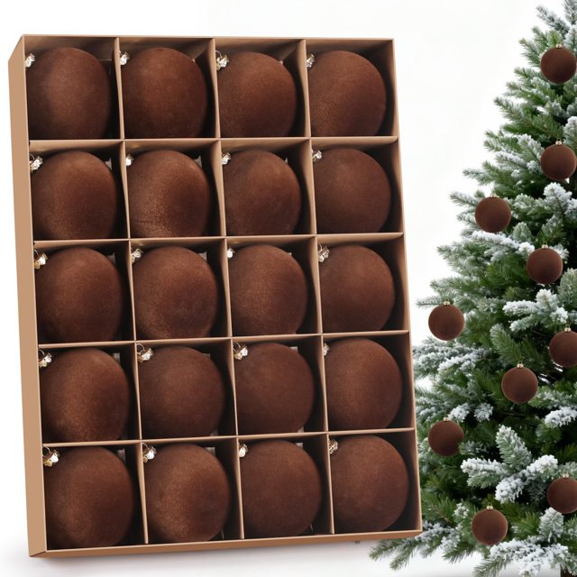 DazSpirit - Paquete de 20 bolas navideñas de terciopelo flocado, 8 cm, bolas decorativas colgantes de plástico irrompible para decorar el hogar, el árbol de Navidad, la corona o la guirnalda, color ma