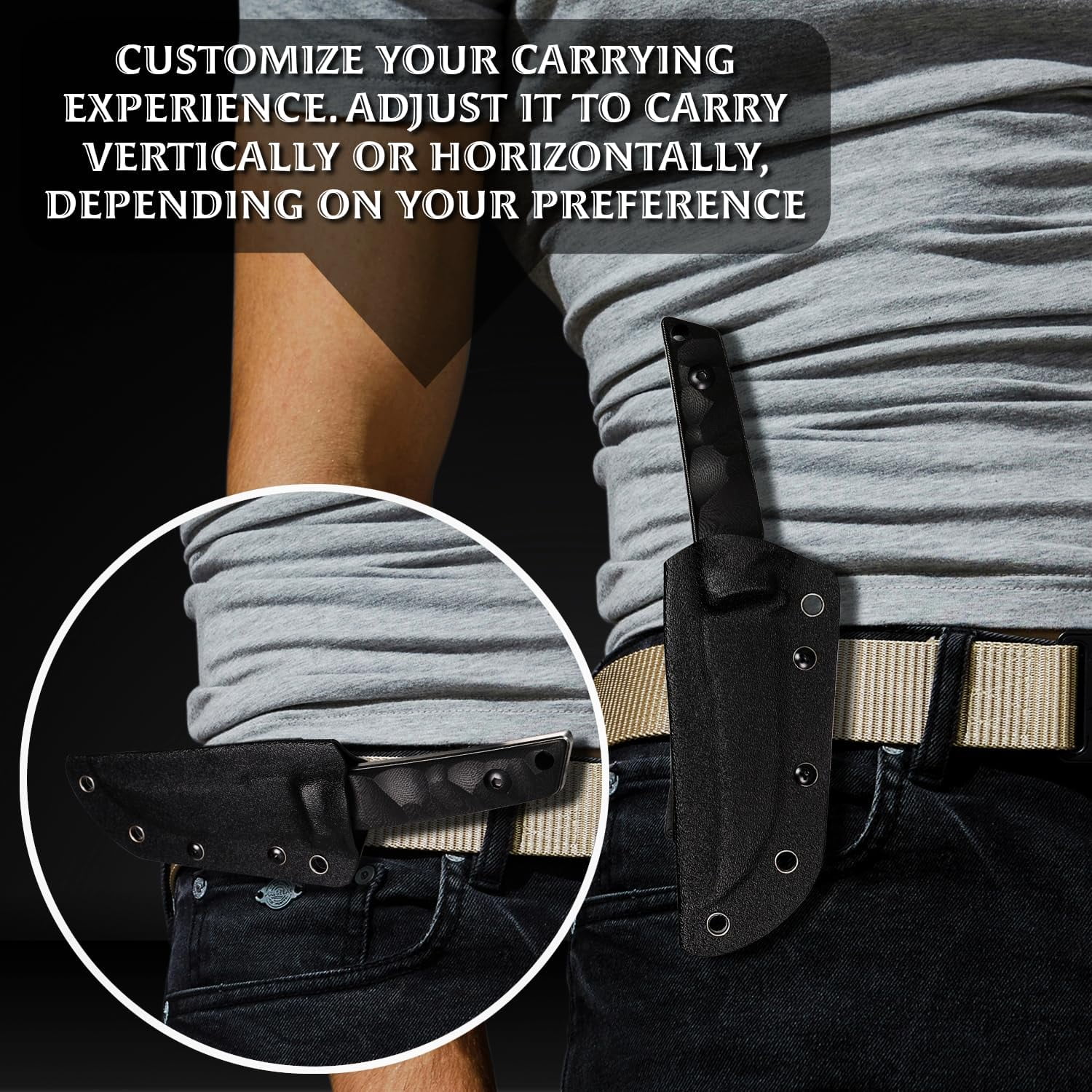 Oerla WS-0018 Tactical Fixed Blade Knife - 3.46in Razor Sharp Edge with Black G10 Handle Duty Belt Clip and Kydex Sheath