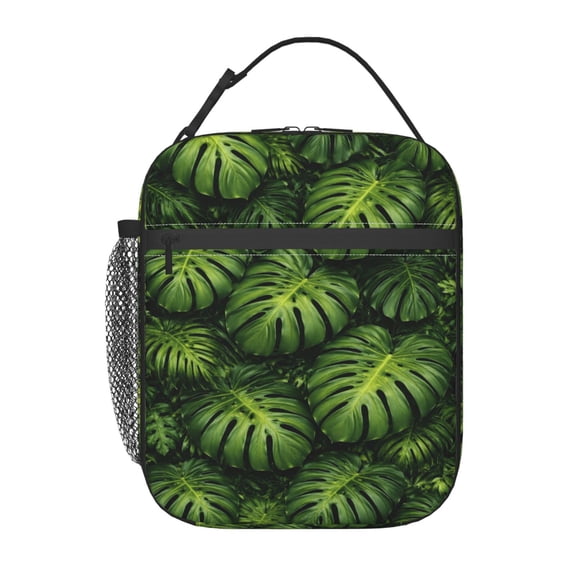 Tropical Leaf Pattern Lunch Bag Portable Thermal Lunch Box for Men and Women
