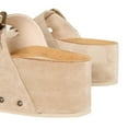thumbnail image 3 of YDN Women Double Buckle Strap Mid Heeled Mules Rivets Platform Slip On Open Toe Slippers Shopping Prom Dressy Shoes Size 7.5 Beige, 3 of 4