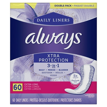 - Always Xtra Protection 3 in 1 Daily Liners, Extra Long, 60 Count