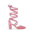 thumbnail image 3 of BLISSFUL STEP Women's Velvet Lace Up Block Heels Pointed Toe Pumps Pink 7.5, 3 of 5