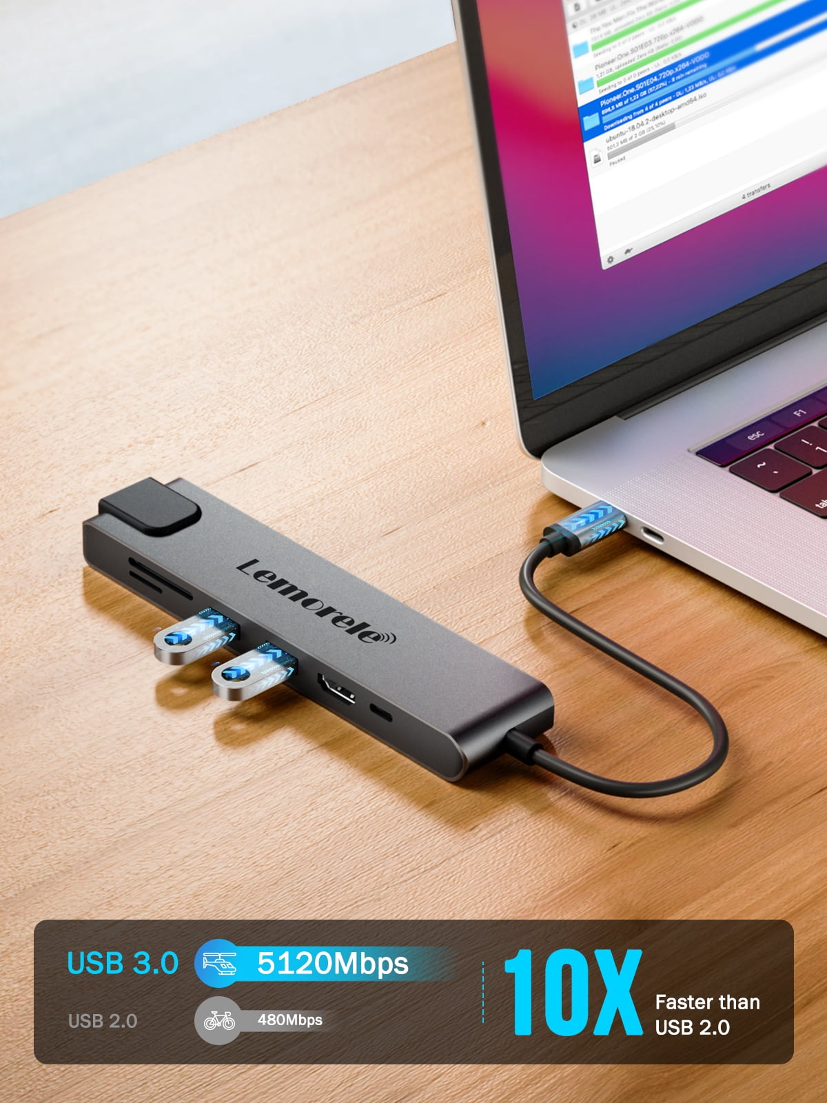 Lemorele 7-in-1 USB-C Docking Station with 4k Screen Projection, 100w PD Fast Charging, Gigabet Port, SD/TF Card Slot, USB 3.0 Hub, Gray