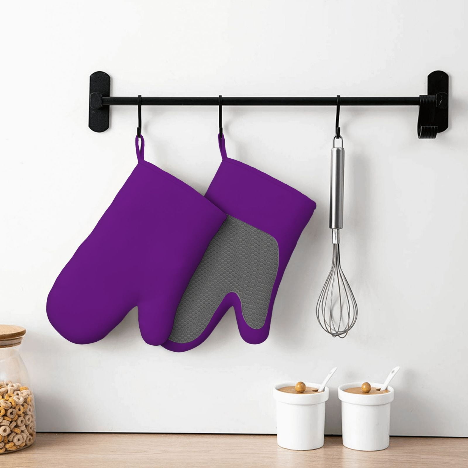 Hirioo Purple for Silicone Oven Mitts for BBQ, Baking, Cooking, Set of 2, Heat Resistant 260℃, Non-Slip Kitchen Essentials