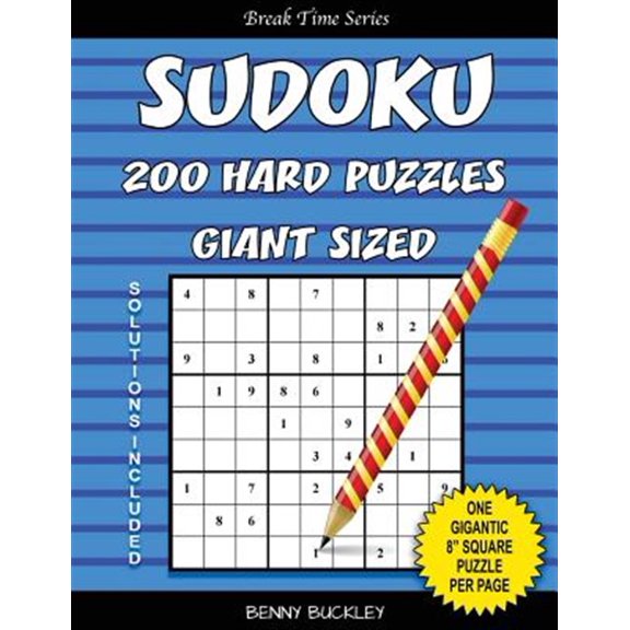 Pre-Owned Break Time: Sudoku 200 Hard Puzzles Giant Sized. One Gigantic 8" Square Puzzle Per Page. Solutions Included: A Break Time Series Book (Paperback)