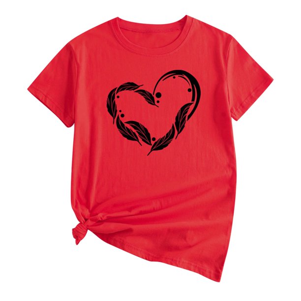 Camiseta de manga corta con cuello redondo y estampado de amor informal para mujer OAVQHLG3B Store lin121212
