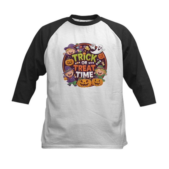 CafePress - Halloween Fun: Trick Or Treat Time Kids Baseball T Shirt - Kids Cotton Baseball Jersey, 3/4 Sleeve Shirt