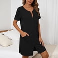 thumbnail image 3 of Nursing Night Gown for Breastfeeding Summer Short Sleeve Scoop Neck Side Slit Zip Up Sleep Dress with Pockets Sleepwear, 3 of 7