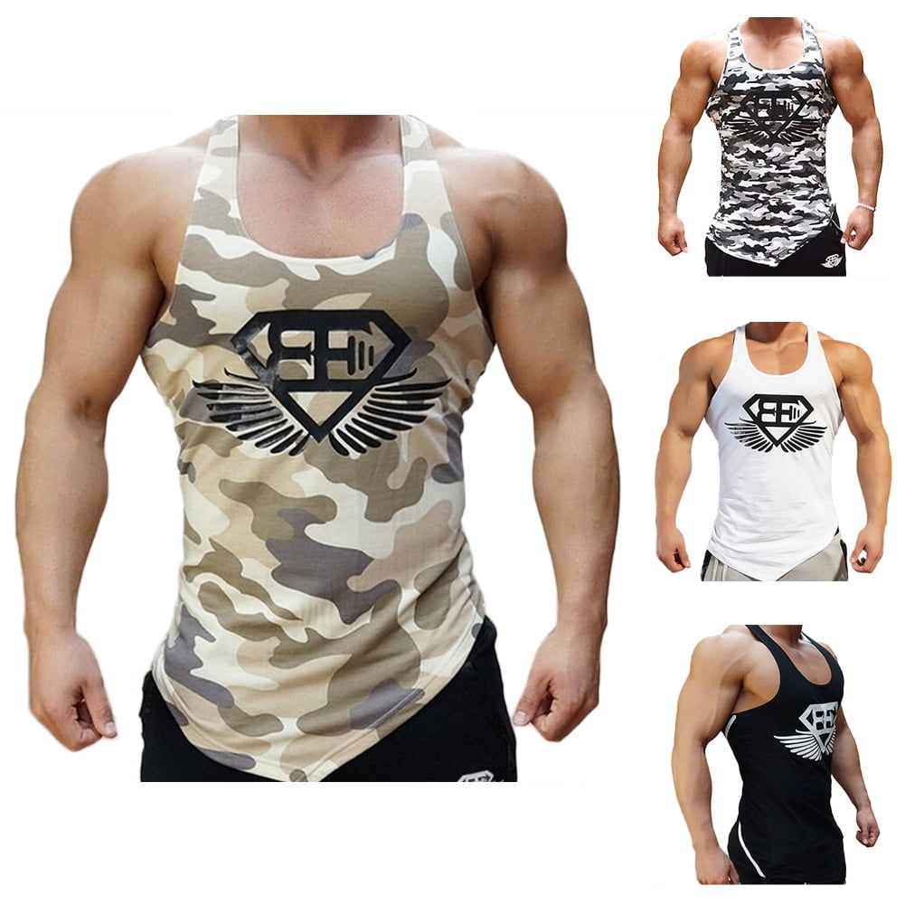 Hommes Gym Musculation Débardeur Coton Bodybuilding Fitness Stringer sans Manches T-Shirt