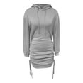 thumbnail image 5 of UJNDER Women's Fall Winter Hooded Sweatshirt Dress Bodycon Long Sleeve Drawstring Casual Streetwear Grey S, 5 of 6