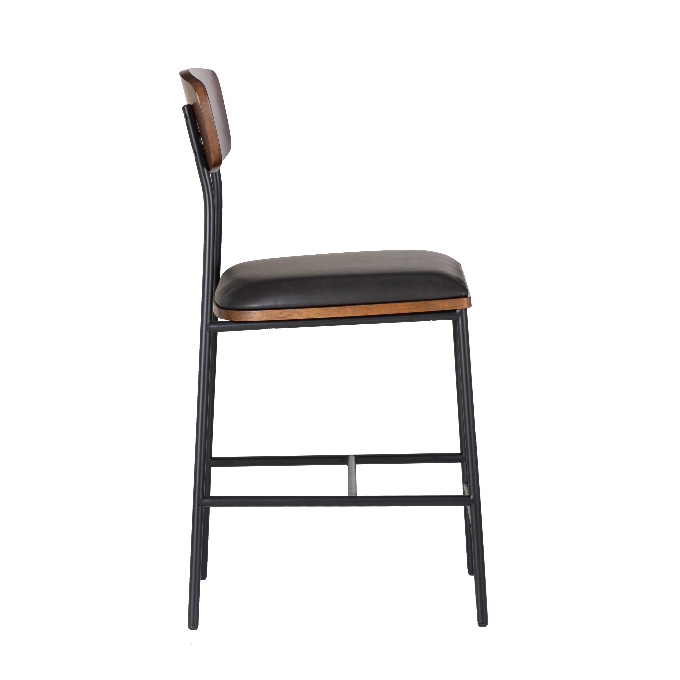 Linon Ryder Counter Stool Espresso Faux Leather Padded Seat Steel Frame in Black