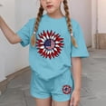 thumbnail image 5 of SGFCWSX Girls Short Sets Kids 4th of July 2 Piece Summer Soft Short Sleeve Print Elastic Waist Holiday Wear Sky Blue Size 14-15 Years, 5 of 6