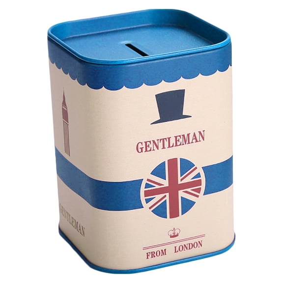 Cute Piggy Bank Metal Square London Gentleman Tinplate Money Saving for Case