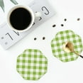 thumbnail image 4 of Lsque White Green Plaid Pattern 4" Drink Coasters Set of 4, PVC Leather Absorbent Coasters, Table Coaster Set Decorative Coffee Cup Coasters Housewarming Gift -Octagon, 4 of 6